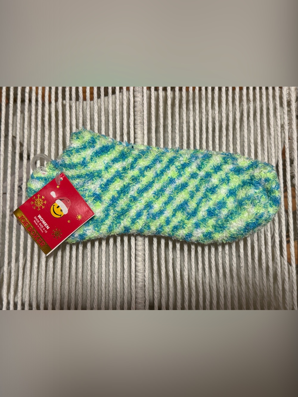 NWT Joe Boxer Fuzzy Striped Socks in Blue and Green